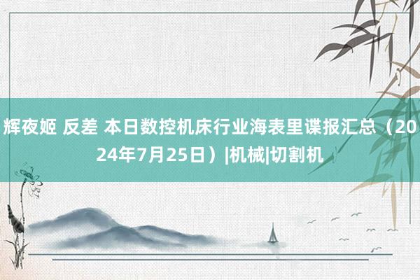 辉夜姬 反差 本日数控机床行业海表里谍报汇总（2024年7月25日）|机械|切割机